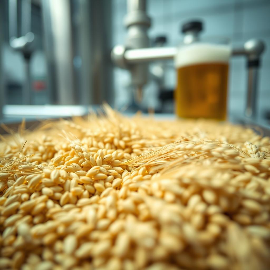 Close-up of barley malt grains and wheat beer yeast culture for Dampfbier brewing