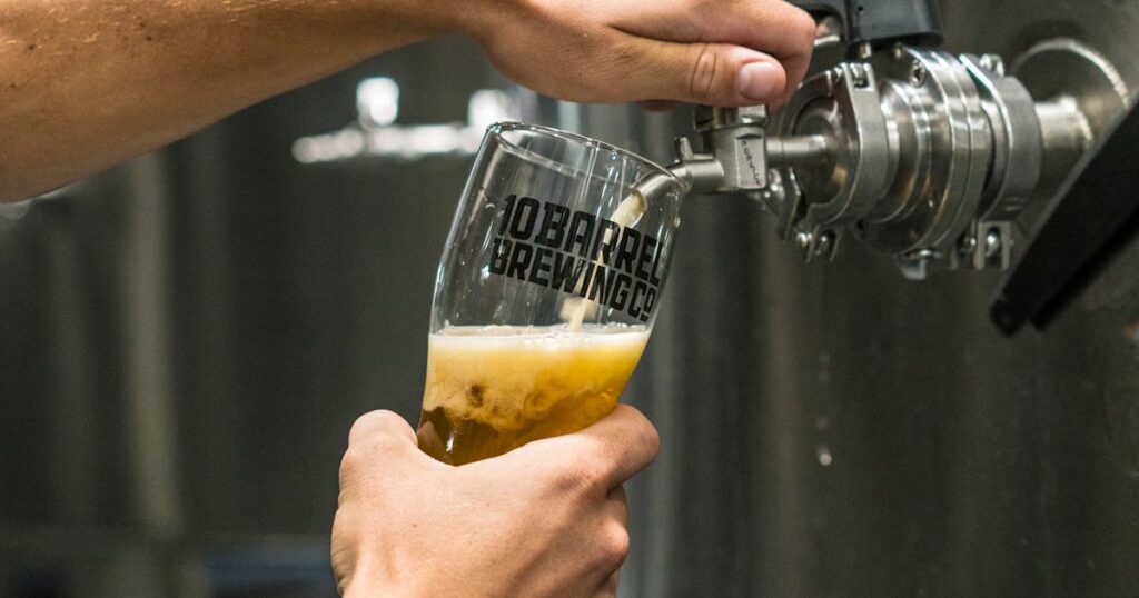 Brewing equipment for low alcohol beer production with stainless steel tanks and taps