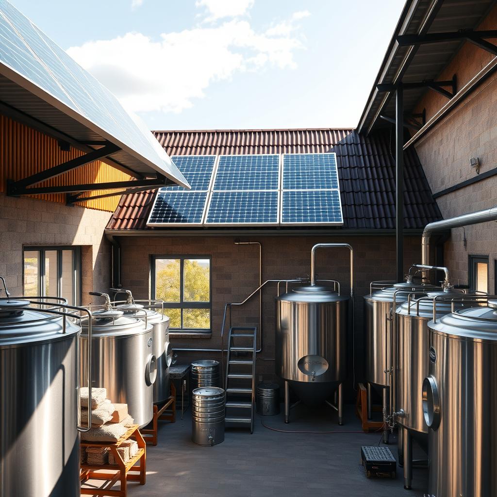 A sustainable craft brewery with solar panels — green energy for eco-friendly brewing
