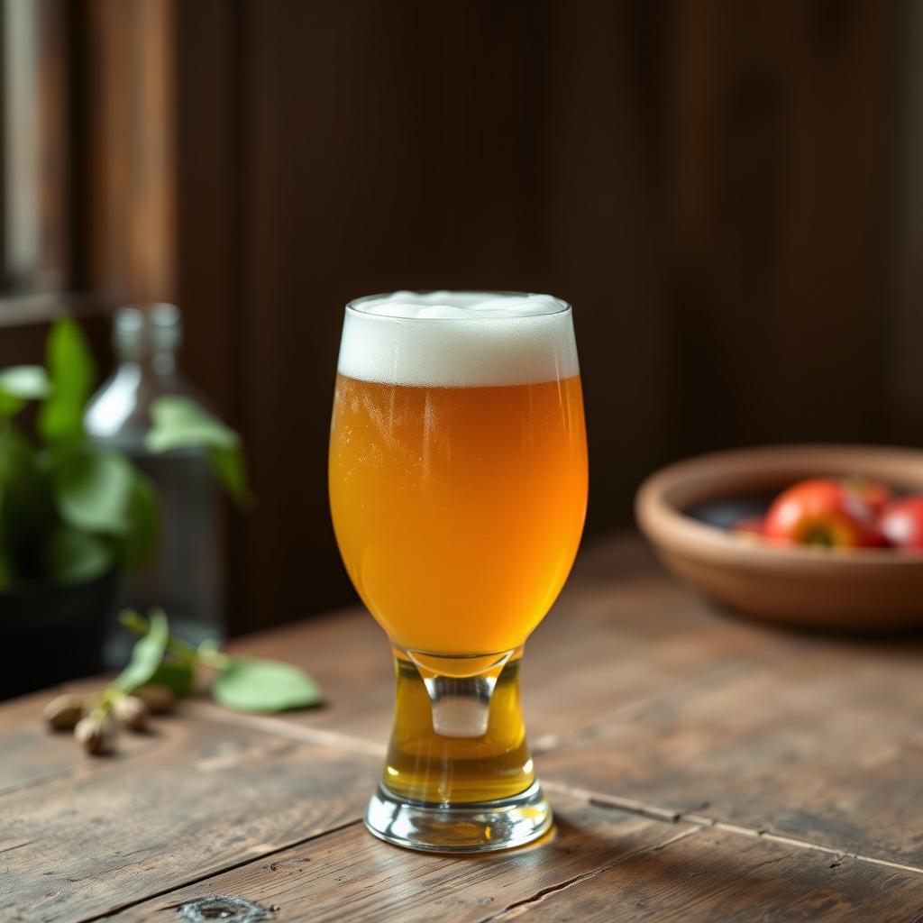 Glass of wild fermented lambic beer with fruity aromas