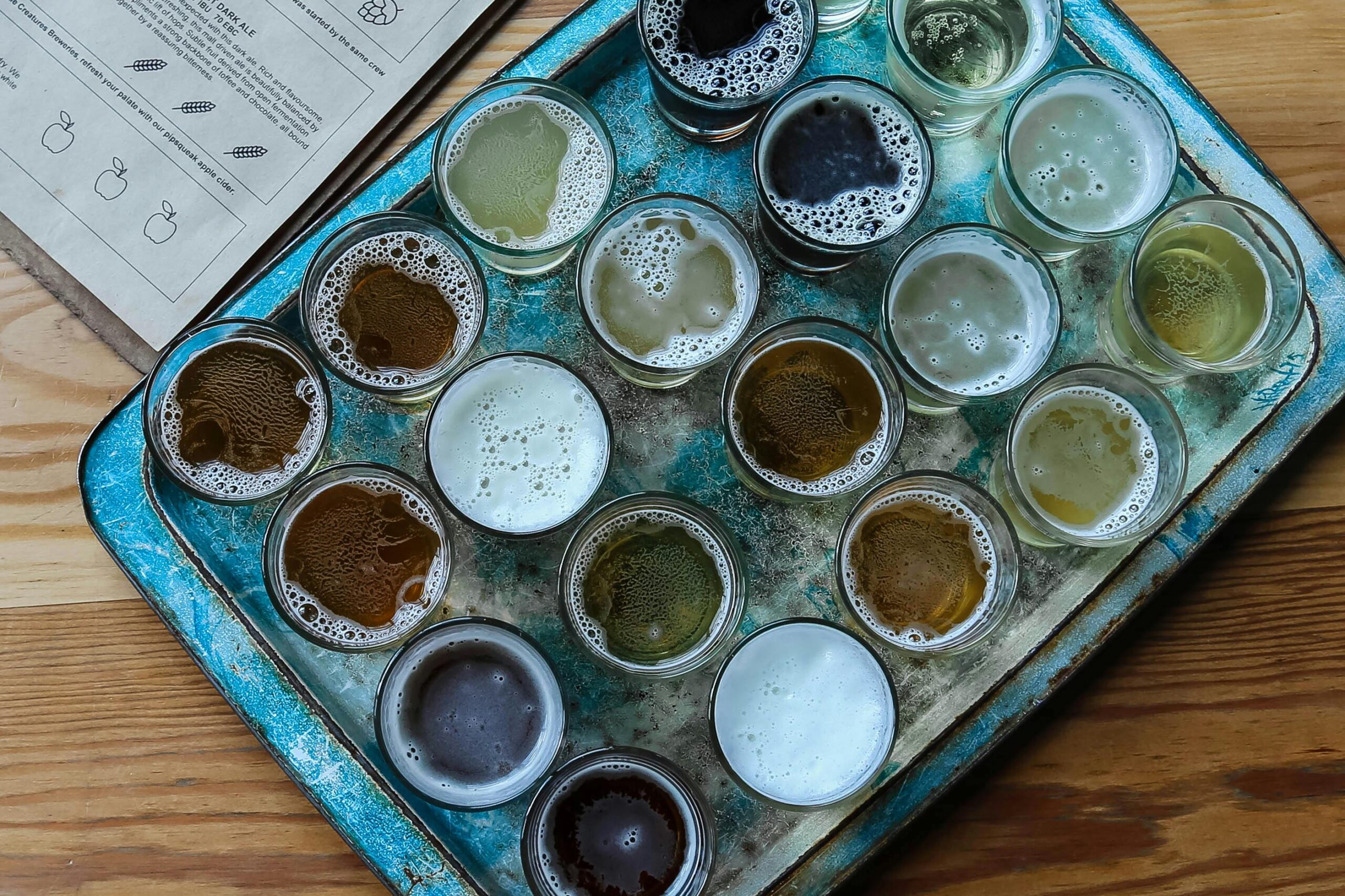 Assortment of different beer styles for tasting comparison