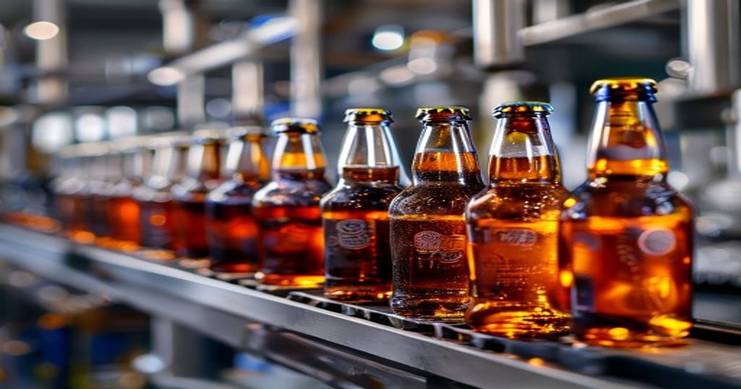 Finished bottles of properly carbonated counterpressure-filled beer