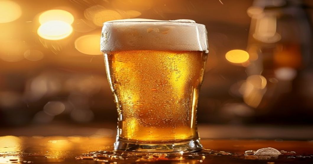 Golden cream ale in a pilsner glass with condensation