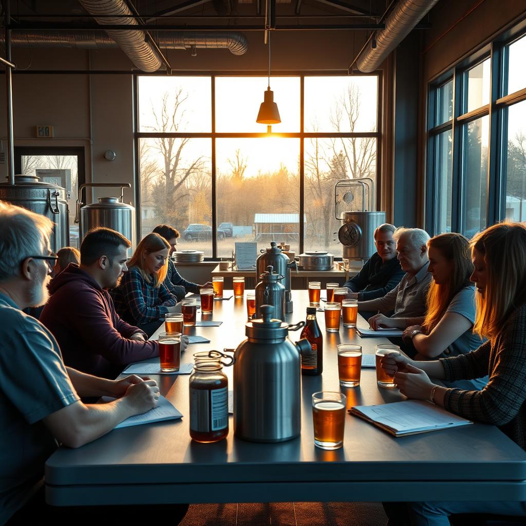 Homebrewing club meeting in a modern community space
