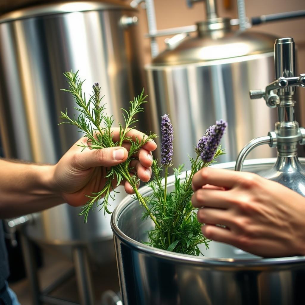 Homebrewer monitoring fermentation with thermometer in warm setup