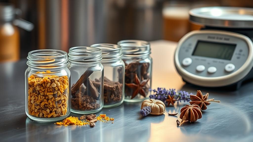 Homebrewing botanicals and spices: coriander, lavender, cardamom, cinnamon for beer brewing