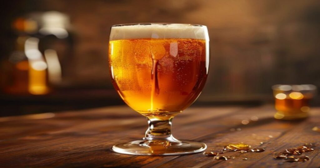 Braggot honey mead beer hybrid poured into a tulip glass