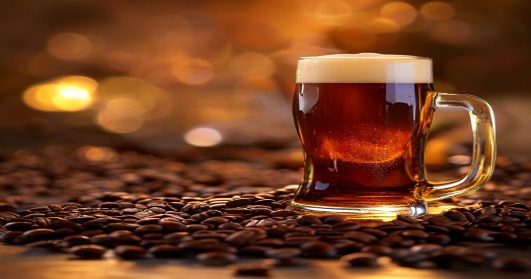 Specialty coffee beans and freshly poured stout beer
