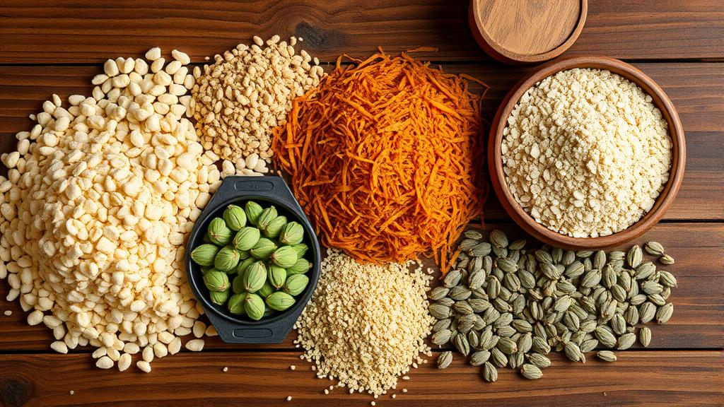 English brewing ingredients laid out: pale malt, caramel malt, East Kent Golding hops