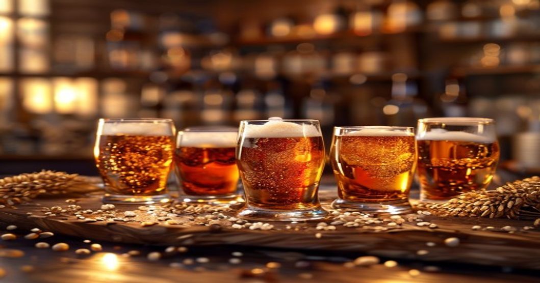 Selection of gluten-free craft beers in tasting glasses