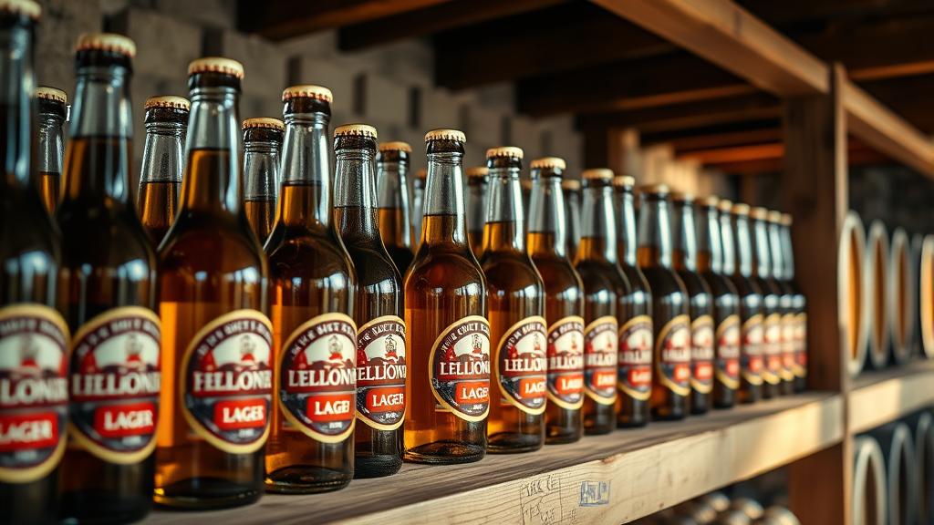 Lager bottles conditioning in cool cellar