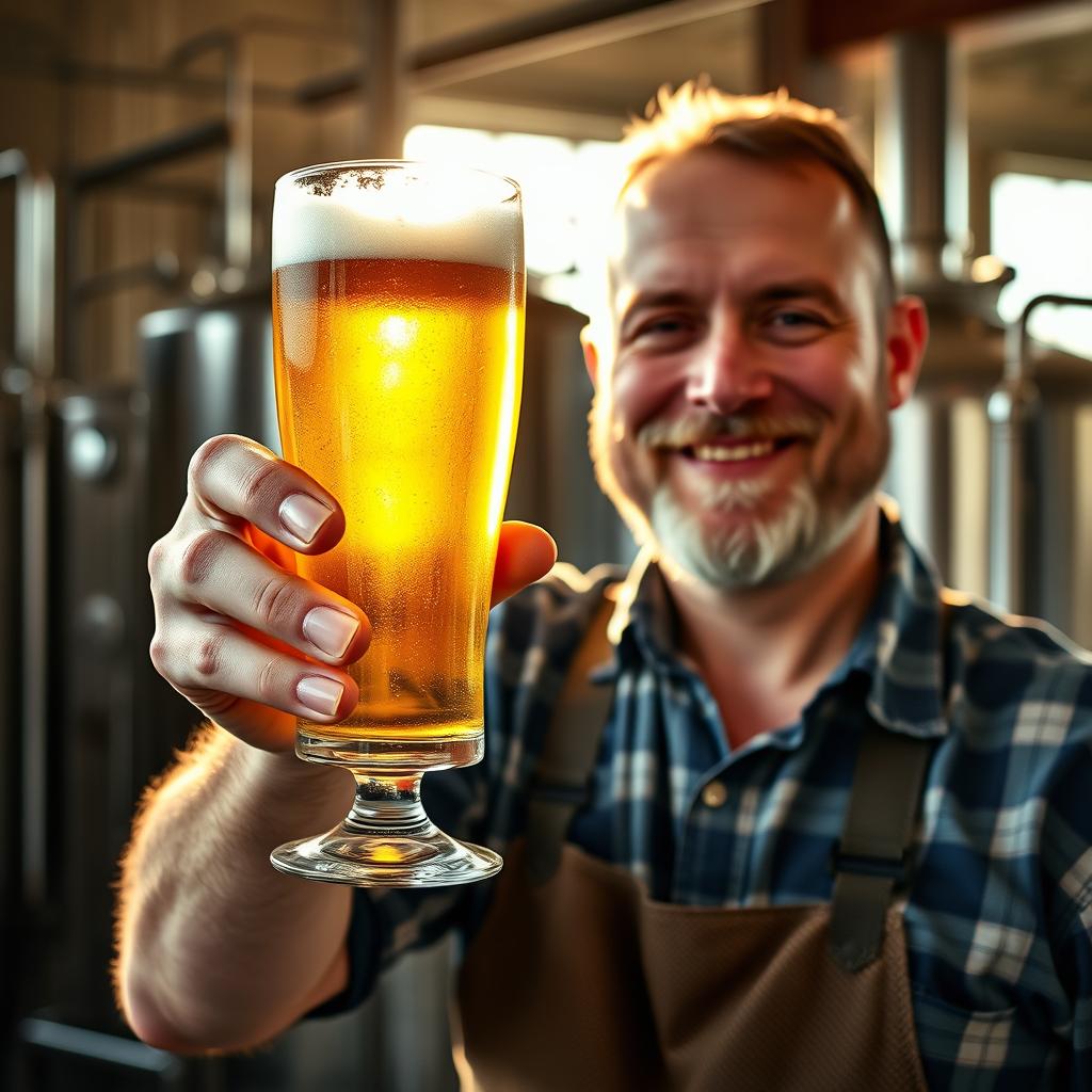 Homebrewer holding a glass of lager