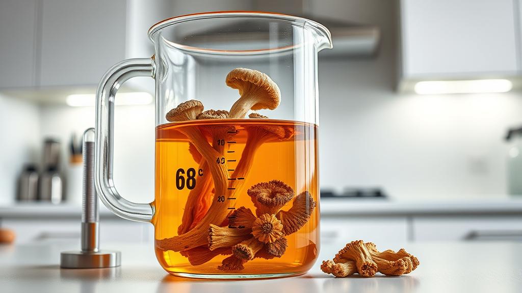 Medicinal mushroom extract steeping in hot water for brewing