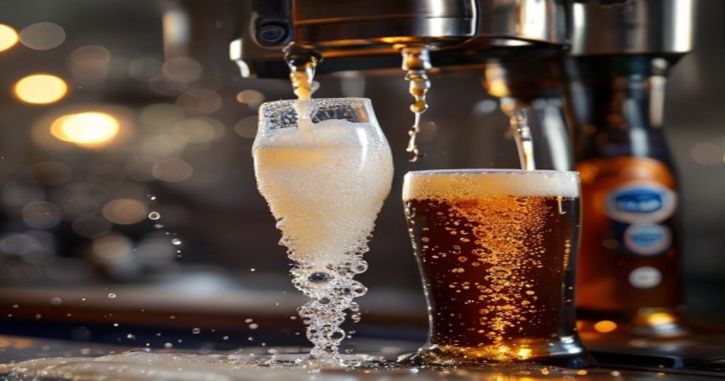 Nitro beer tap pouring cascading nitrogen foam