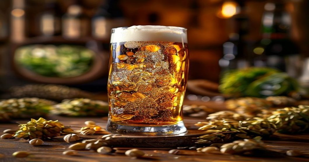Single origin craft beer in a glass with local ingredients