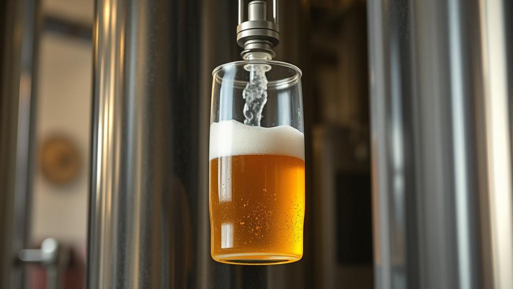 Glass fermentation carboy with pilsner beer slowly fermenting