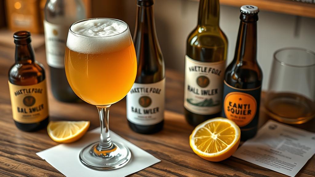 Finished kettle sour beer in tulip glass with cloudy pale colour and tasting notes