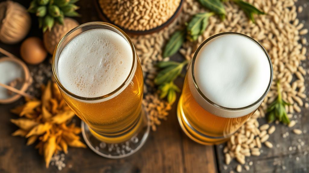 Czech pilsner ingredients laid out with Saaz hops, pale malt, and a perfect Bohemian pilsner glass