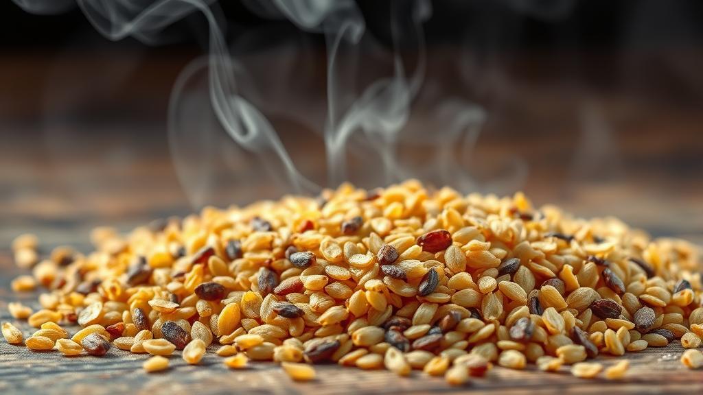 Close-up of beechwood-smoked malt grains showing rich amber and brown colours