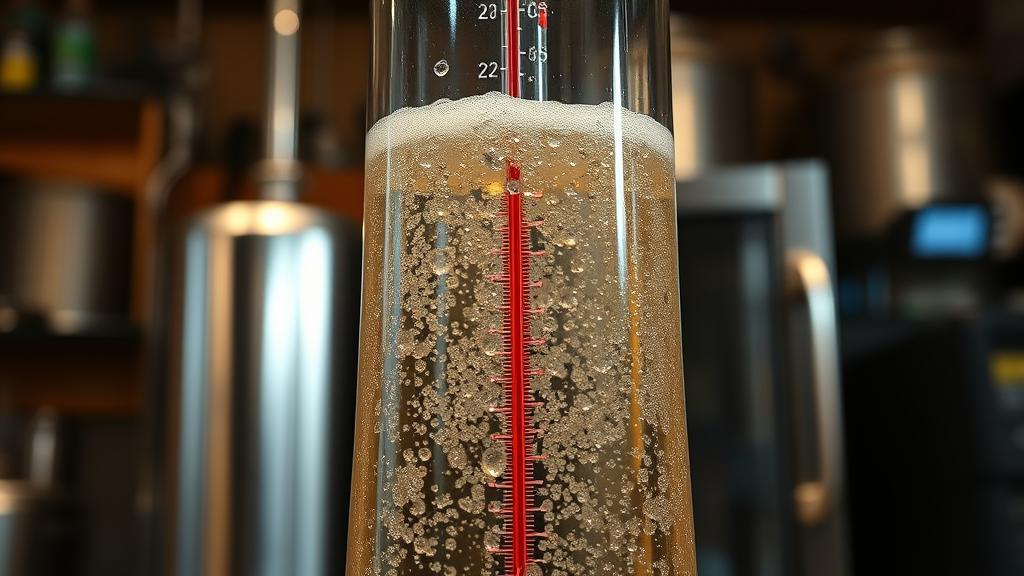Glass fermenter with active airlock showing fermentation bubble