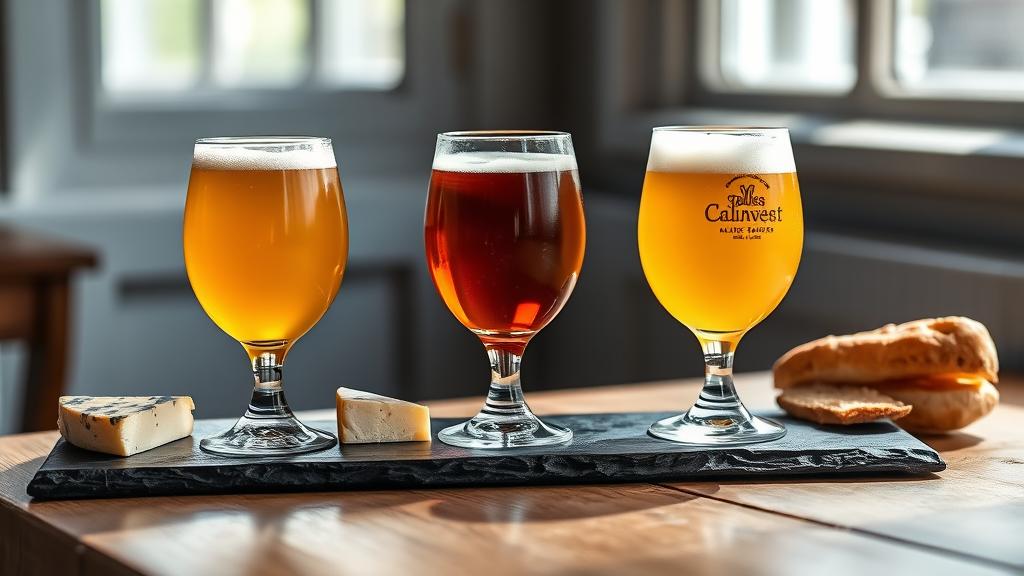 Three saison beer glasses in different shades from pale to amber