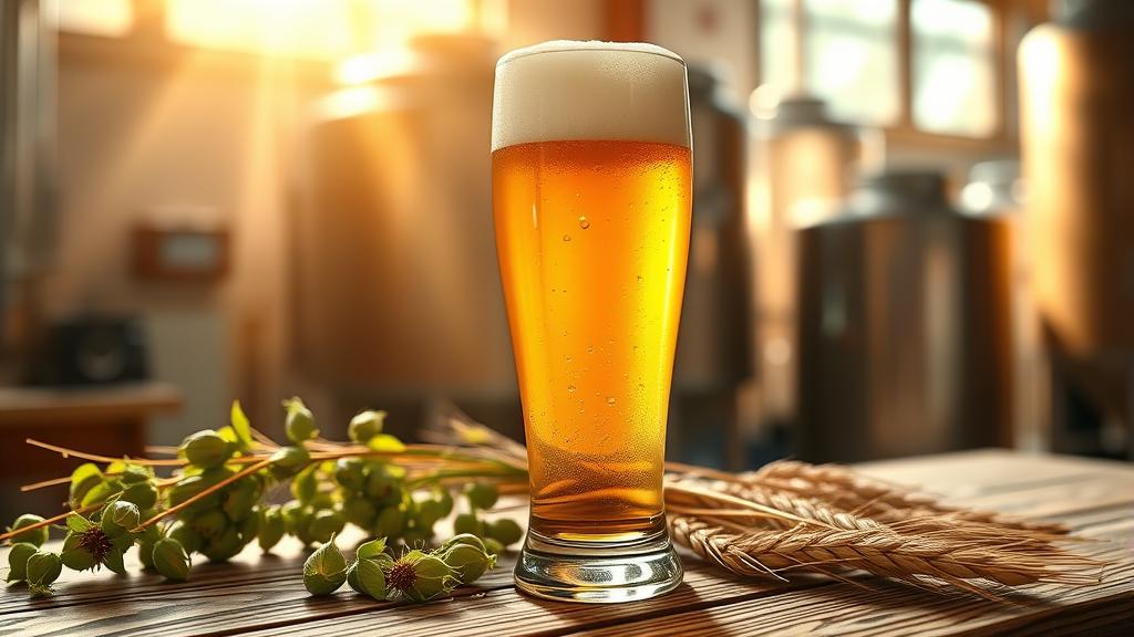 Traditional Weissbier in Bavarian glass with creamy head and golden liquid