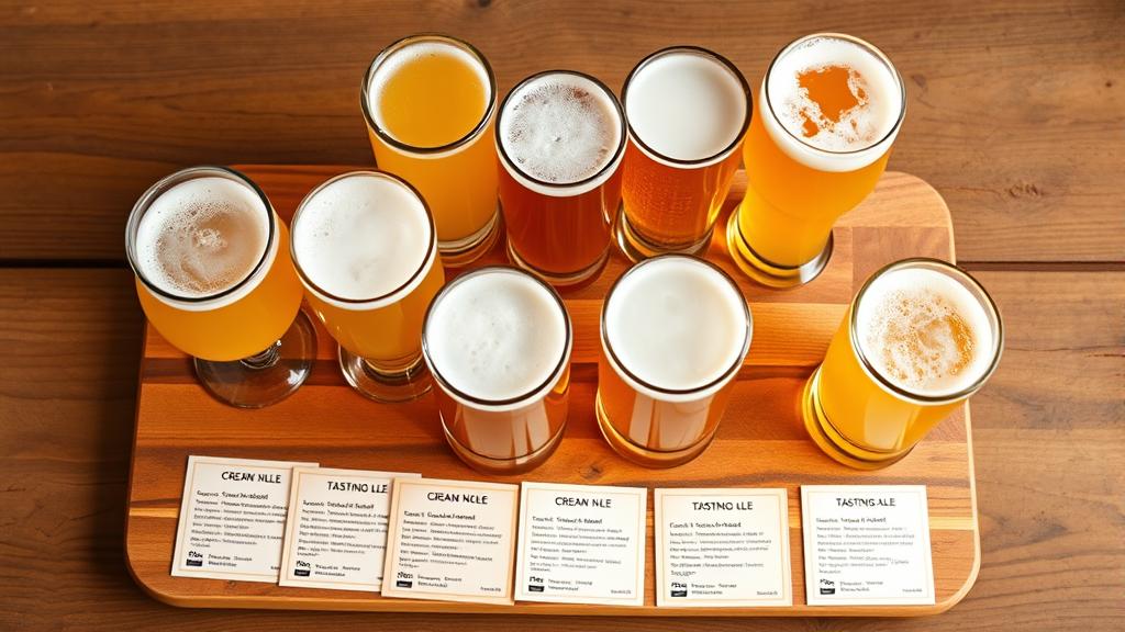 Multiple cream ale variants in glasses showing colour variations from golden to amber