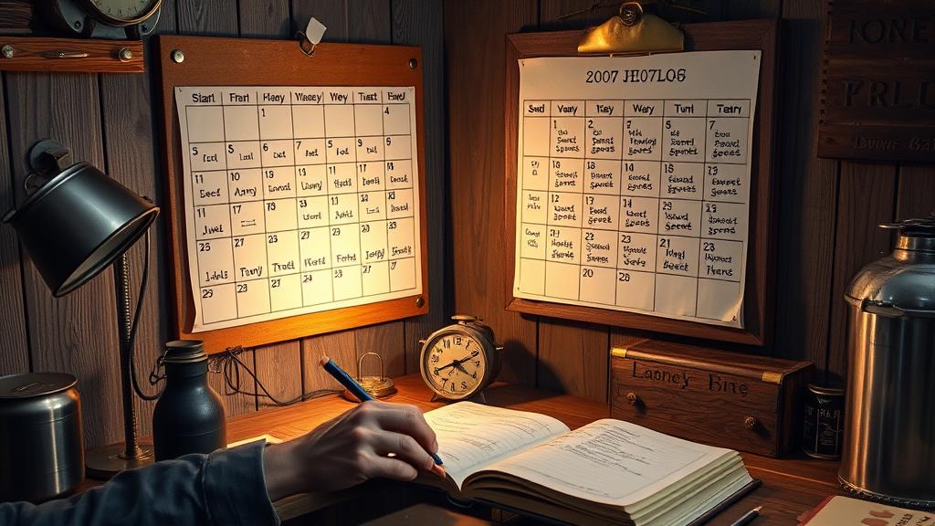 Homebrewer checking brewing notes while reviewing calendar with dry hopping dates marked