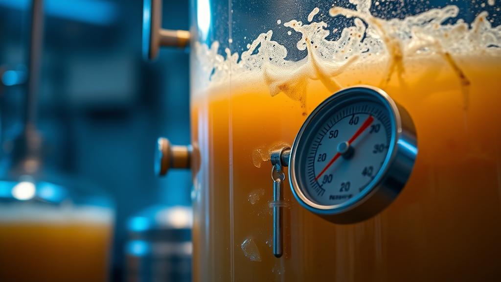 Glass fermenter with active fermentation and temperature monitoring