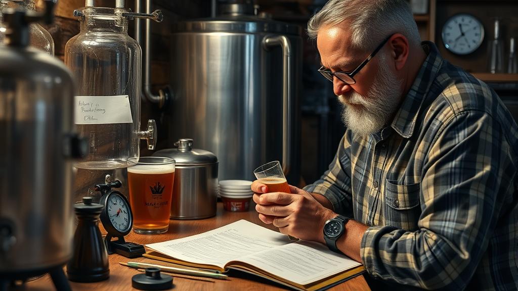 Homebrewer taking fermentation notes
