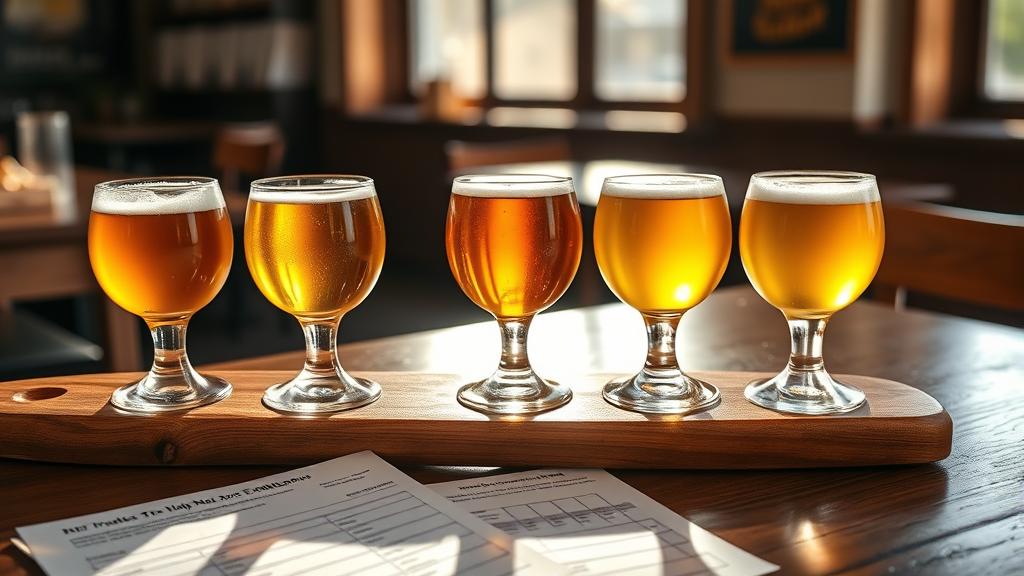 Professional beer tasting flight with five golden session beers