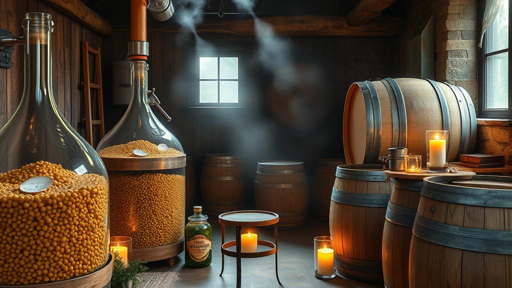 Wild yeast fermentation vessels in artisanal brewery setting