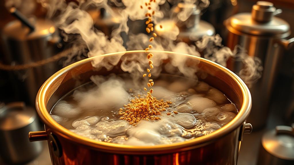 Vigorous boil with coriander seeds being added