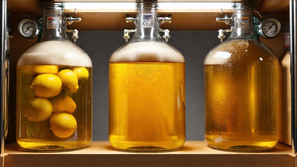 Beer fermentation in glass carboys with airlocks during active yuzu ale fermentation
