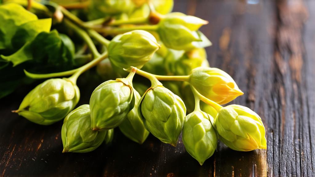 Fresh Cascade, Centennial and Fuggle hops showing resinous lupulin glands