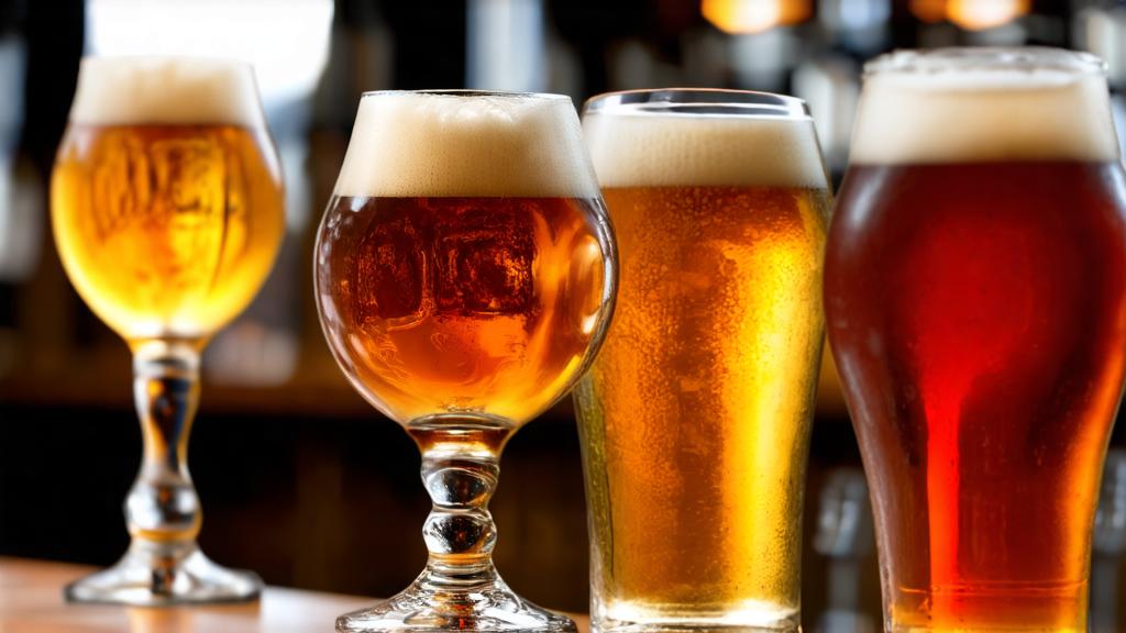 Craft beer flight with varied styles lined up for tasting
