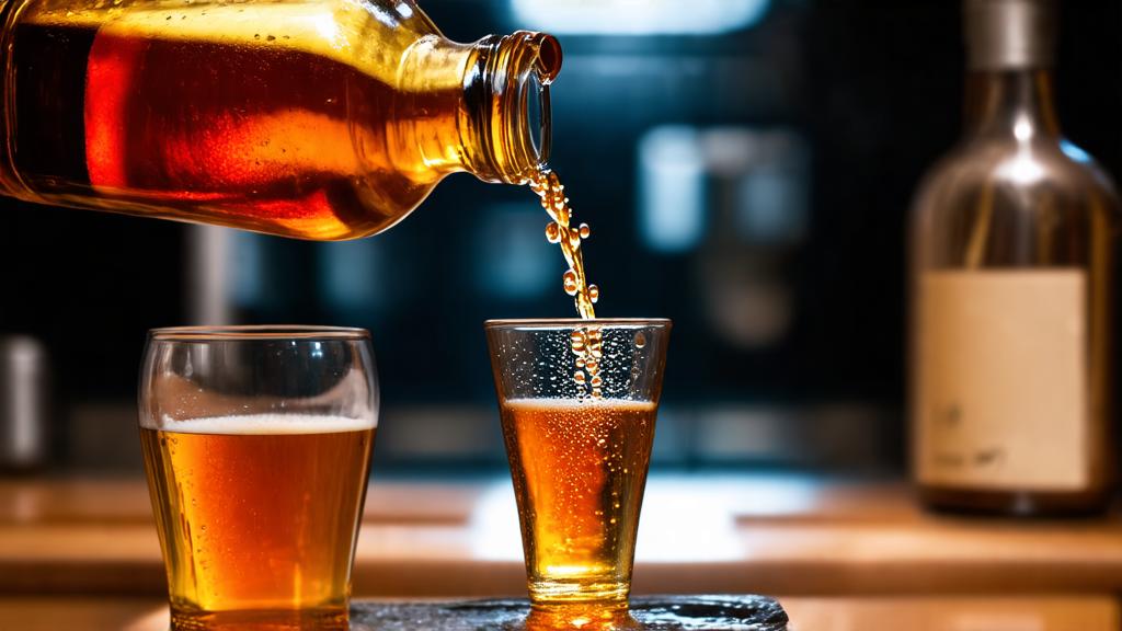 pouring amber homebrewed small batch beer into a tulip glass