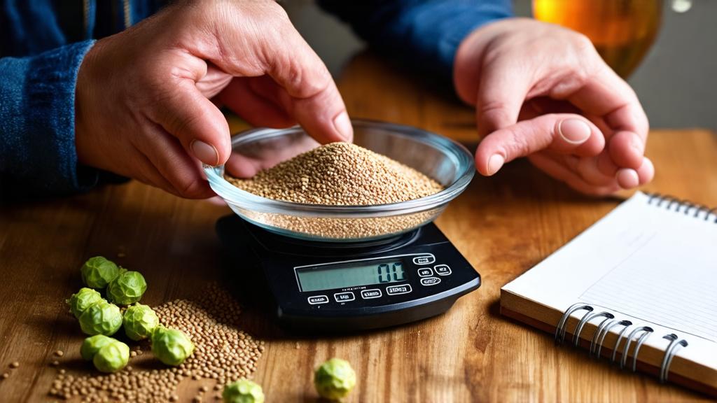 weighing pale malt grains for a one gallon small batch brew