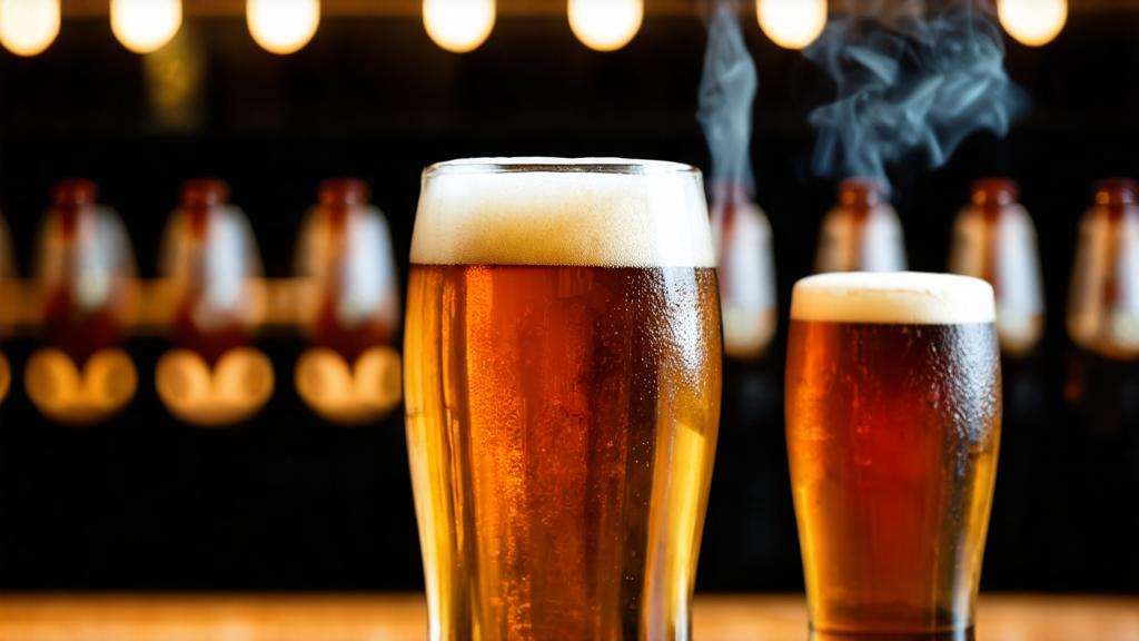 Traditional brewing equipment and taps in a German brewery setting