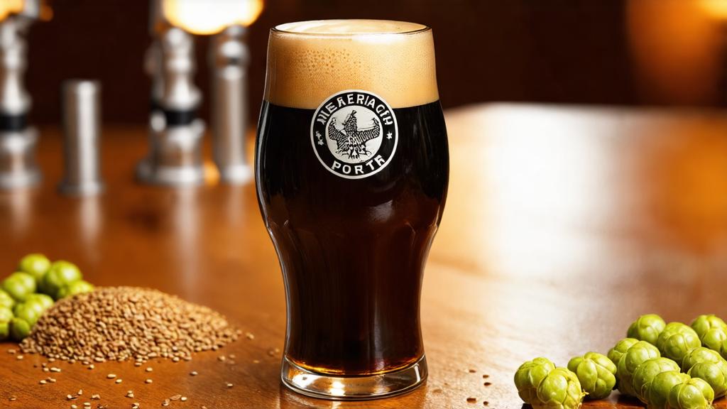 Freshly poured American Porter with cream head in pint glass, brewery setting