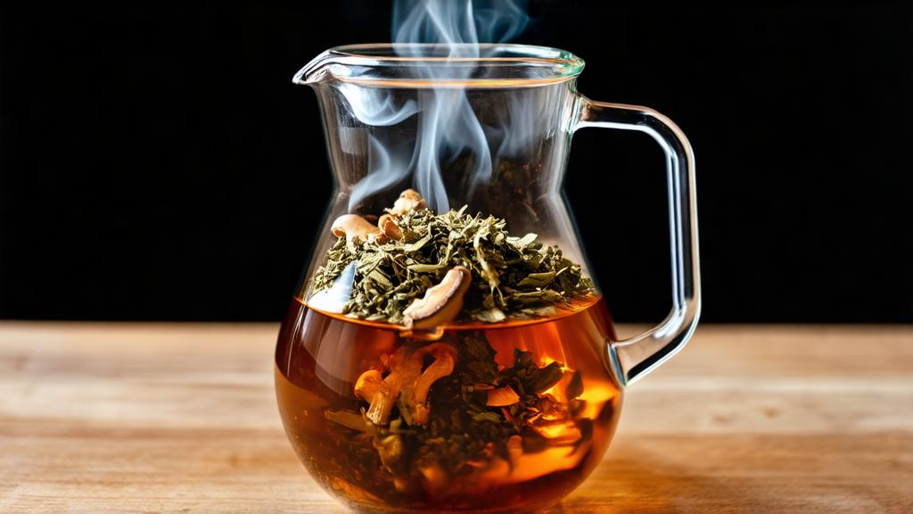 Steeping herbal infusion in hot water for brewing