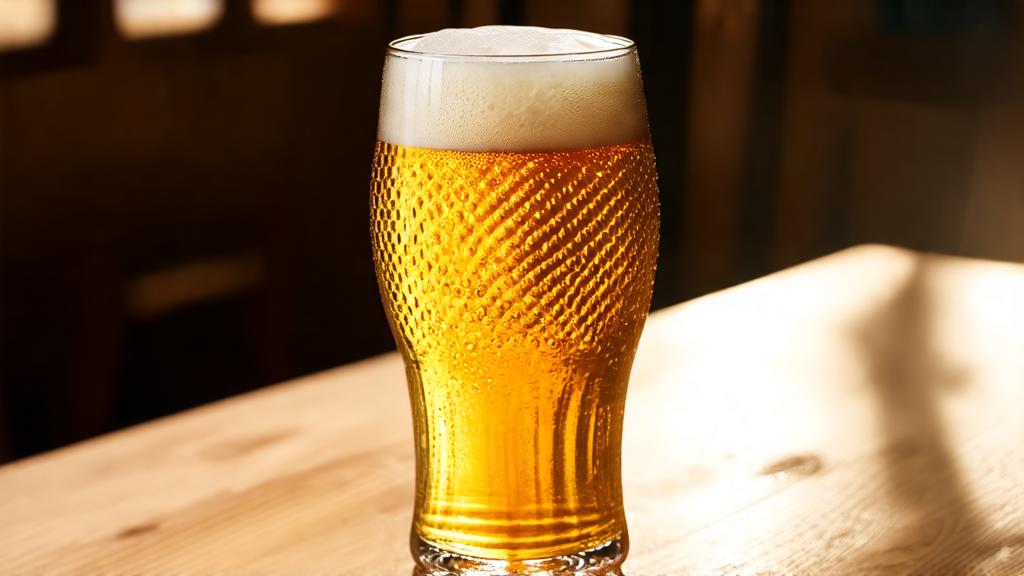 Golden Märzen lager beer in a traditional Bavarian glass with crisp foam head